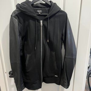 Diesel Black Sweater with Leather Sleeves - Lambskin leather